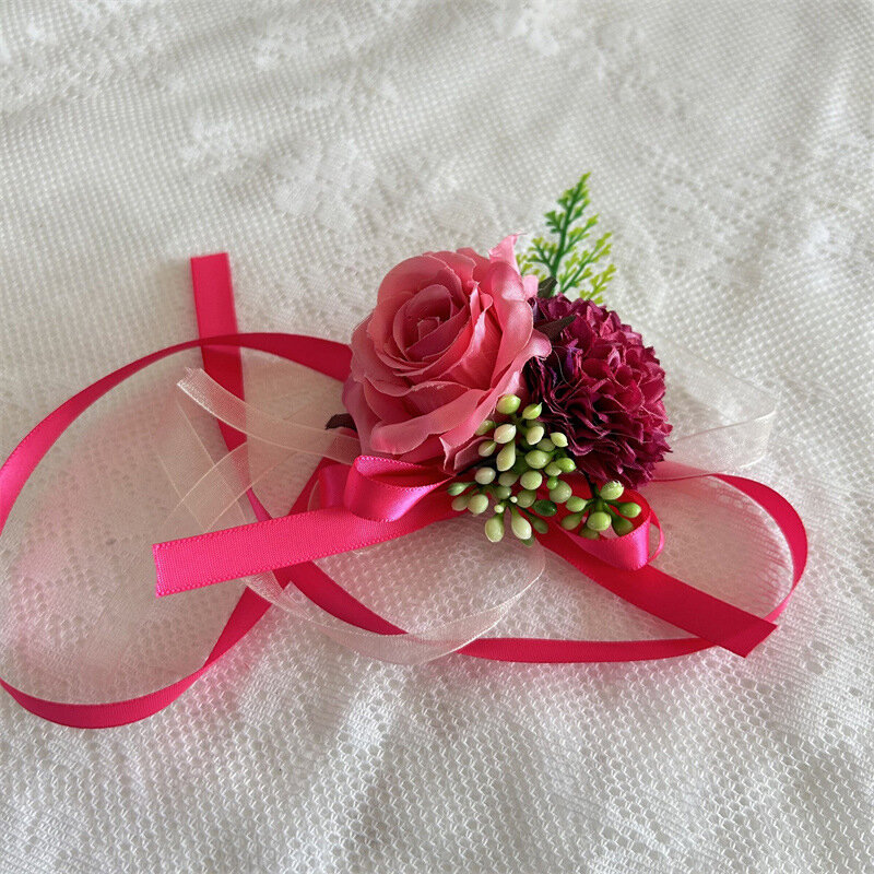 1pc künstliche Blume Rose Handgelenk Blume Handgelenk Blume Rose Seide Band Braut Corsage Hand dekorative Hochzeit Bouton niere