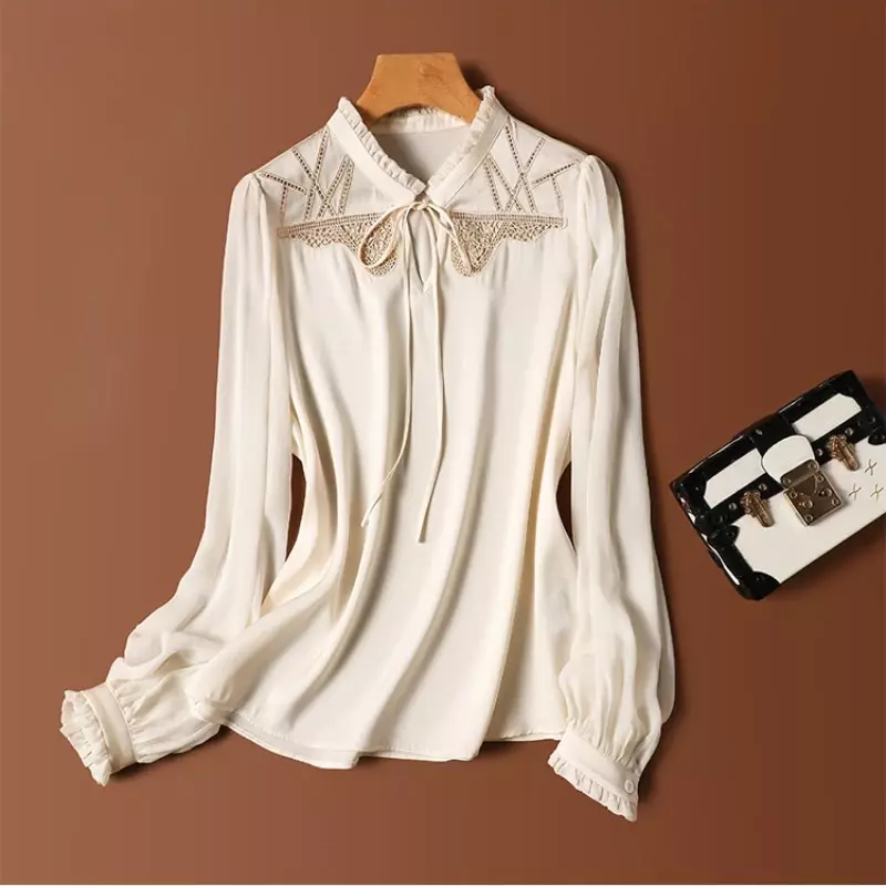 YCMYUNYAN-Women's Long Sleeve Satin Shirt, Vintage Silk Blouses, Summer Clothing, Loose Fashion Tops, New