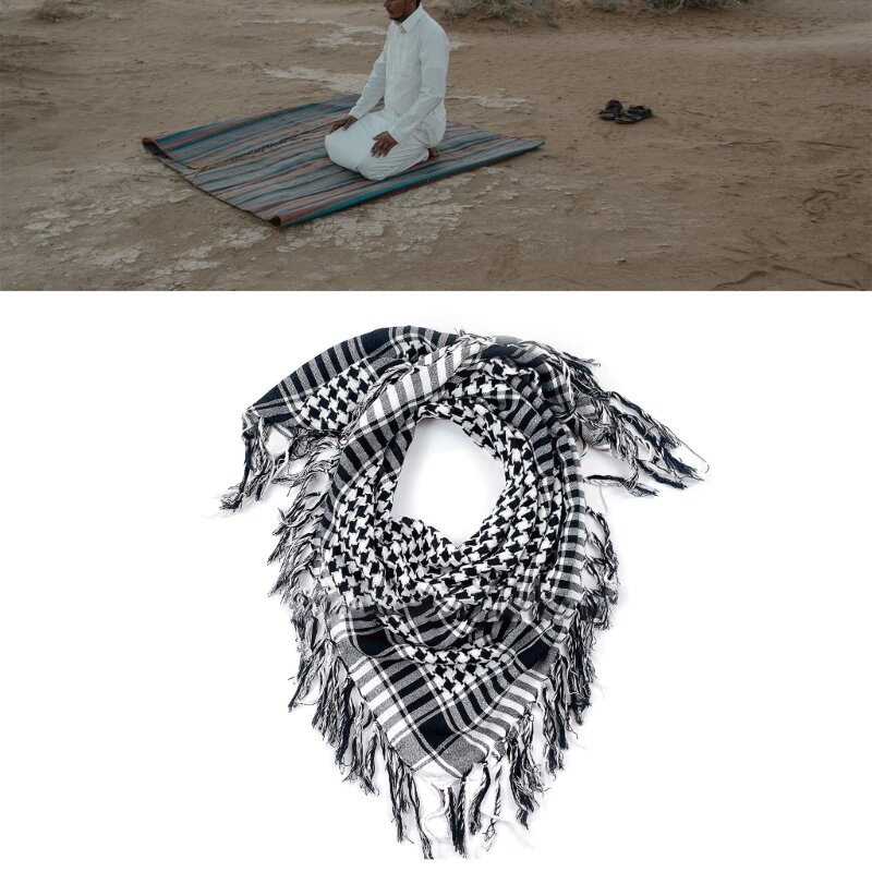 Bufanda a prueba polvo estilo árabe para adultos con pañuelo cuadrado Keffiyeh con patrón celosía