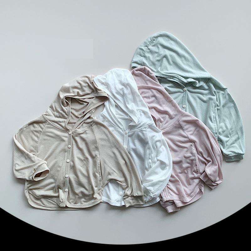 Cardigan de algodão fino para crianças, roupas com protetor solar, jaqueta sólida para crianças, casaco versátil para meninos e meninas, verão, novo, 2024