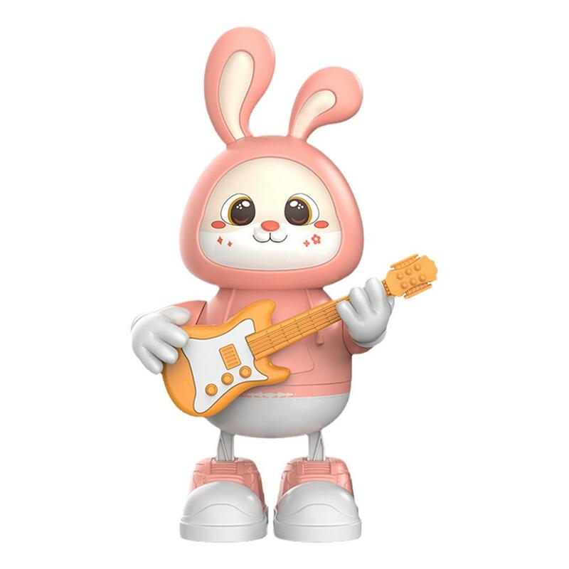 Mainan kelinci goyang menari kelinci lucu bermain gitar mainan pendidikan interaktif elektronik untuk anak-anak kaya suara anak-anak M0Y0