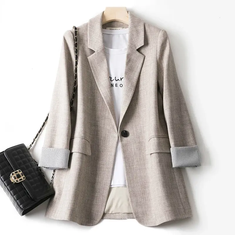 Blazers de retales para mujer, abrigos elegantes de manga larga con bolsillos sueltos, un solo botón minimalistas de prendas de vestir, moda coreana Chic, Primavera
