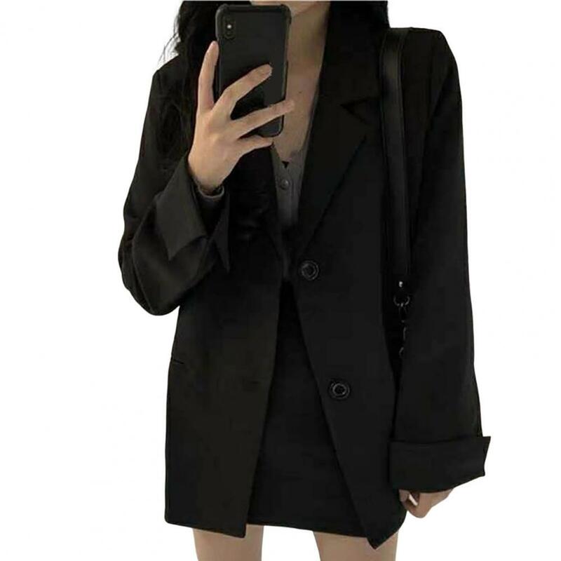 Aberto frente clássico senhora do escritório comuting terno preto puro jaqueta poliéster blazer casaco único breasted uso diário