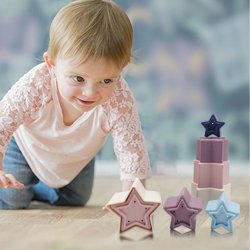 Silicone Stacking Toy Soft Silicone Building Blocks For Learning & Development 5PCS Stackable And Nesting Toys Educational Child