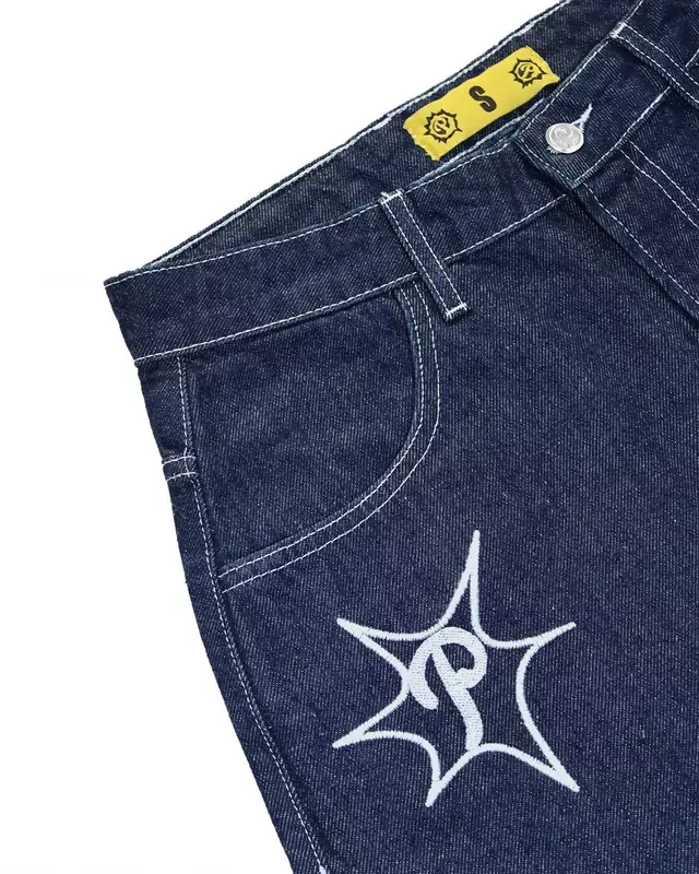 Jeans jeans solto masculino com bordado à letra, streetwear vintage, shorts punk rock, moda harajuku, roupas Y2K, hip-hop, verão