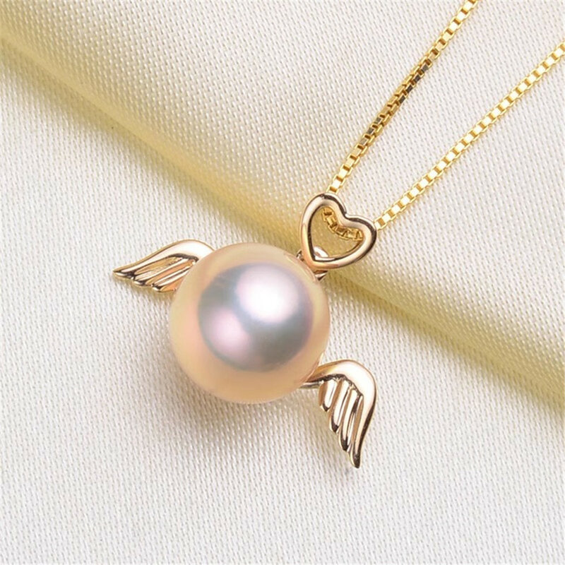 DIY Accessories G18K Yellow Gold Pendant Empty Tray Angel Pearl Pendant Necklace Pendant Empty Tray Available Fit 7-9mm G168