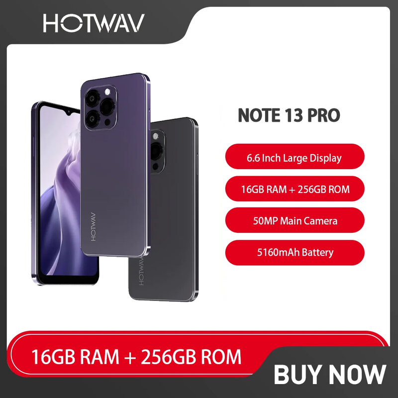 HOTWAV Note 13 Pro Smartphone Android 13 6.6 Cal HD + ośmiordzeniowy 16GB + 256GB 50MP 5160mAh 18W szybkie ładowanie telefonu komórkowego NFC