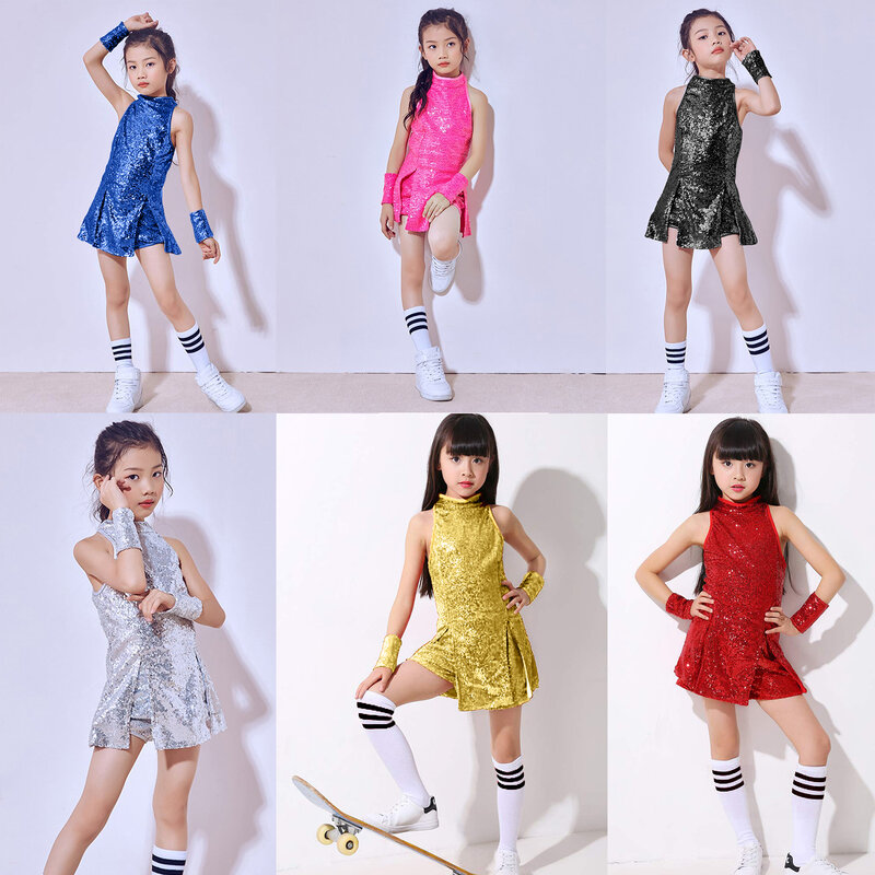 LOlanta 5-12 lat dziewczyny cekiny sukienka cheerleaderek ze skarpetami Jazz nowoczesny taniec uliczny kostiumy do występów Hip-hopowych