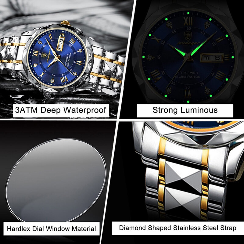 Men's Watch Automatic Time Fashion Watch Men Original Waterproof Non-mechanical Luminous Dual Calendar Quartz Wristwatch GD288