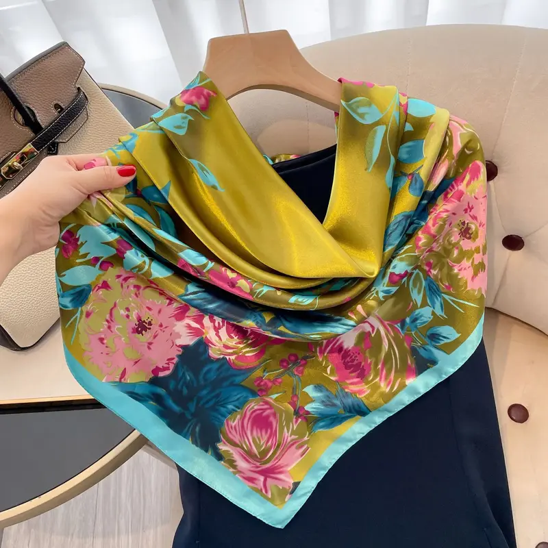 Женский винтажный шелковый шарф 90*90 см, 90x90 см