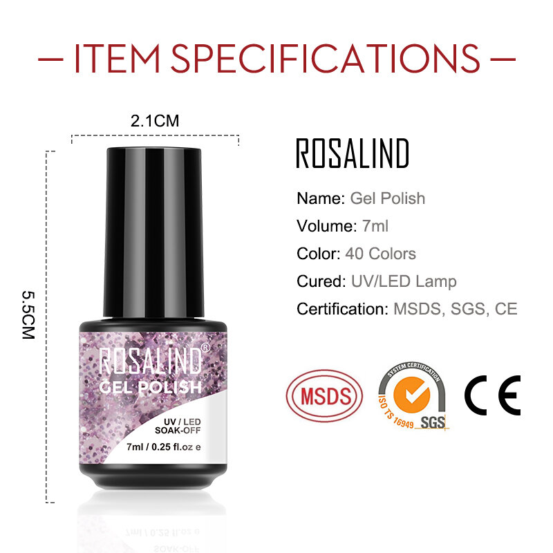 ROSALIND-Juego de esmaltes en Gel para uñas, kit de purpurina para manicura semipermanente UV, 7ML, 4 o 6 unidades