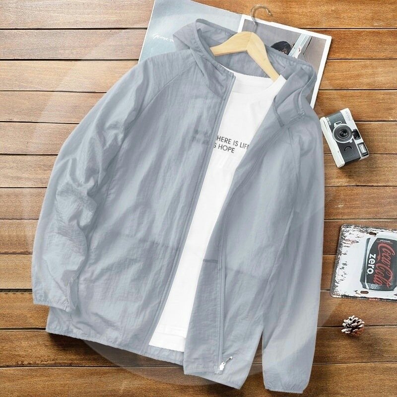 Men's Summer Elastic Ice Silk Clothing Sun Protection Sunscreen Clothing Ultra-thin Hooded Coat Outdoor Sports Fishing Jackets