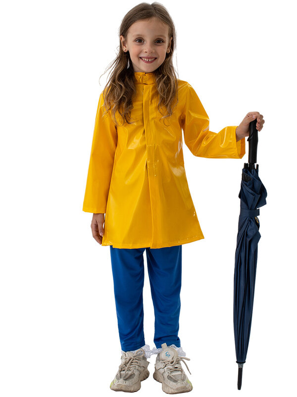 어린이 할로윈 유령 어머니 캐롤라인 코스프레, 유니섹스 어린이 노란색 탑 블루 바지, 레인 코트, 무대 의상 정장, 신제품