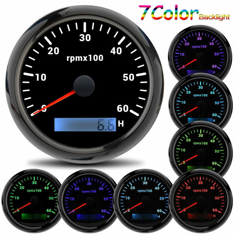 AD 85MM Tachometer with LCD Hour Meter For Marine Boat Car RPM Gauge 0-3000 4000 8000 RPM Meter Tach Sensor 7Colors Backlight