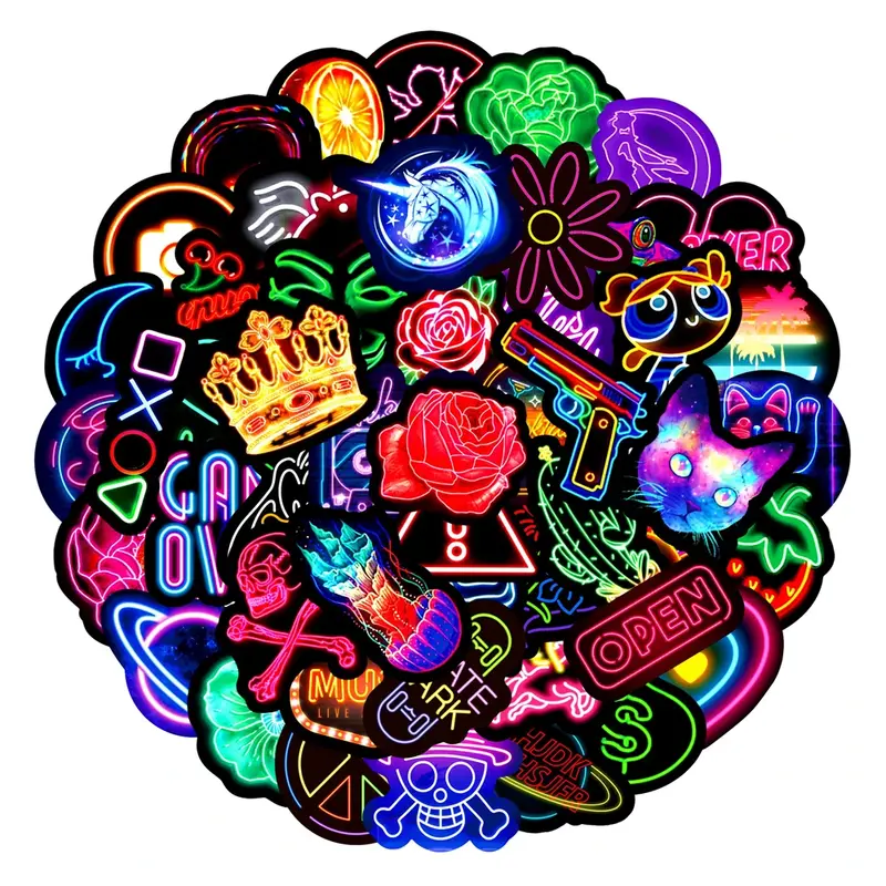 10/30/50PCS New Personality Neon Graffiti Stickers Water Cup Refrigerator Luggage Computer Decoration Wholesale