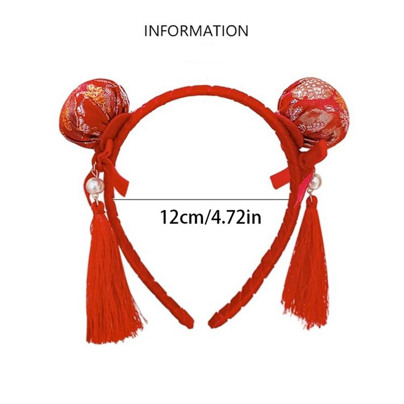 Новогодняя повязка для волос с бахромой, красная повязка для волос с шариками, ободок для волос с красным бантом, ободок для волос из искусственного фетра, головной убор в китайском стиле для девушек