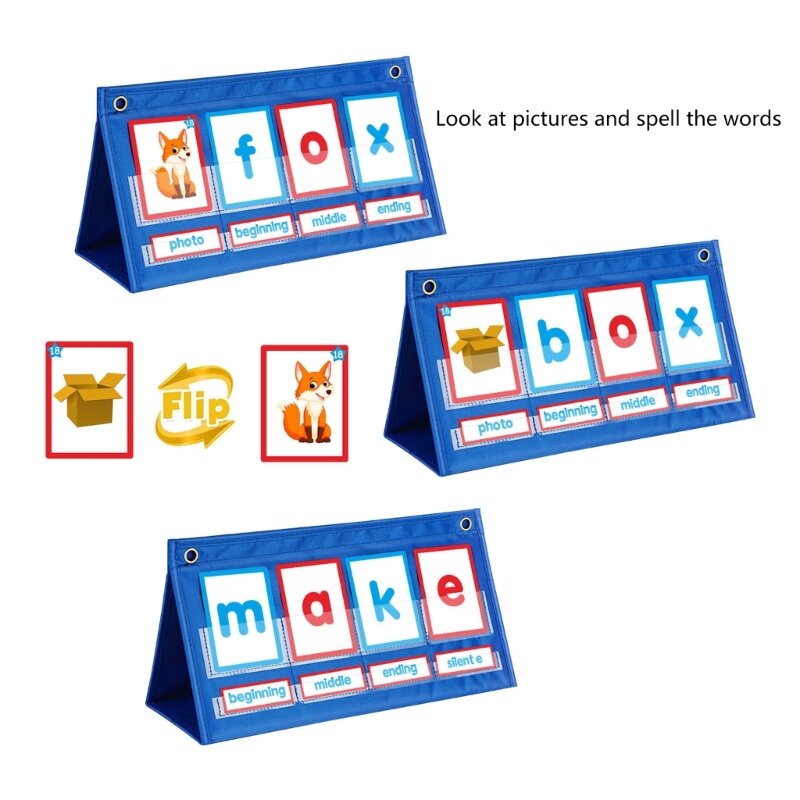 16FB CVC Word Builder Desktop Pocket Chart Tenda Conjunto cartões jogos fonéticos Cards