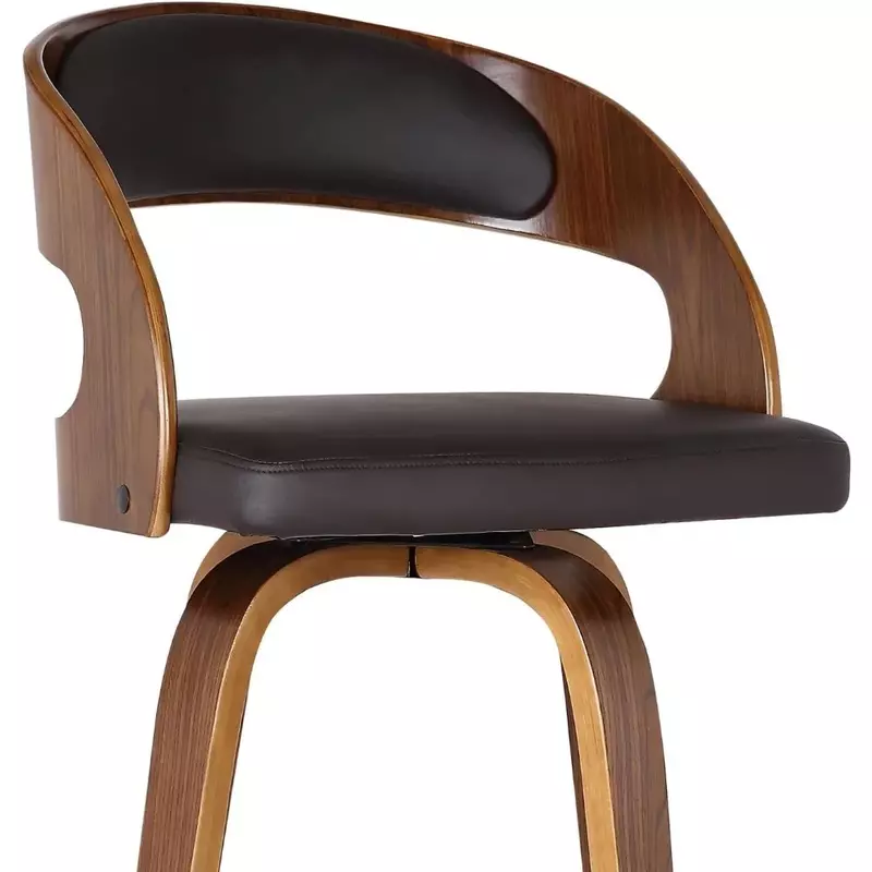 Counter Altura Bar Chair, Brown Couro Falso e Walnut Madeira Finish, Bar Chair, 26 polegadas