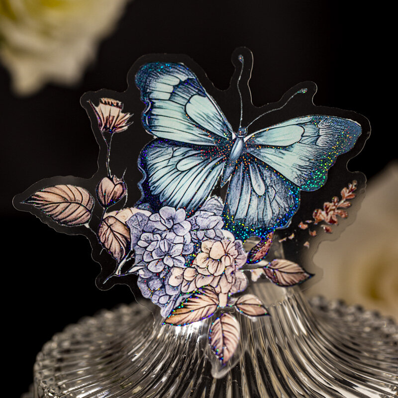 나비 사랑 꽃 시리즈 레트로 크리에이티브 장식 DIY PET 스티커, 6 팩/로트