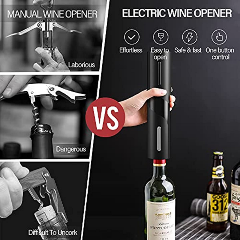 Electric Wine Bottle Opener with Foil Cutter One-click Button Rechargeable Automatic Red Wine Corkscrew for Party Bar Wine Lover