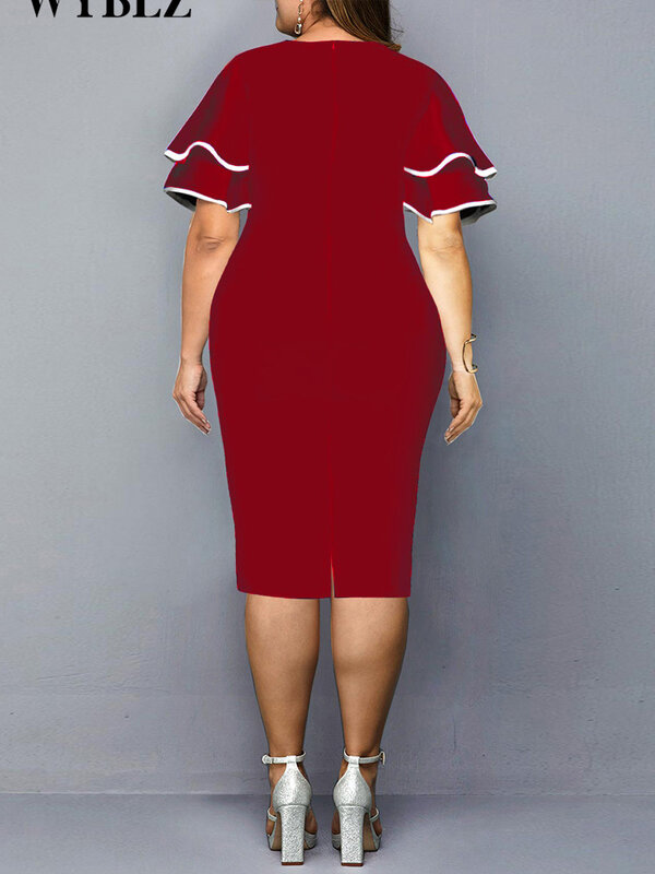 여성용 플라잉 슬리브 O넥 드레스, 오피스 레이디 비즈니스 드레스, 플러스 사이즈, 2022 여름, 신년 패션, 4xl, 5x