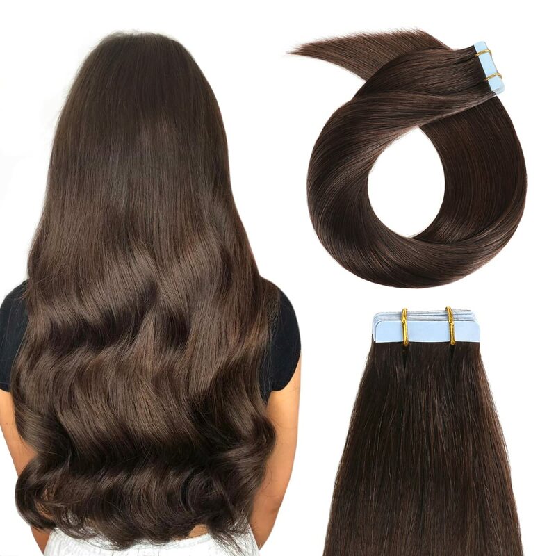 Vsr 24Inch Tape In hair extensions human hair Full Head Natural Black Straight 20Pcs Blue Glue Tape Hair Extensions For Women