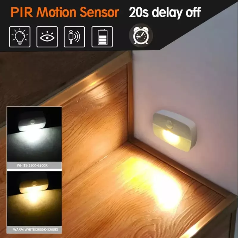 Motion Sensor Light Indoor LED Night Light Stick on Nightlight Battery Operated Lights for Hallway Stair Bathroom Closet Bedroom