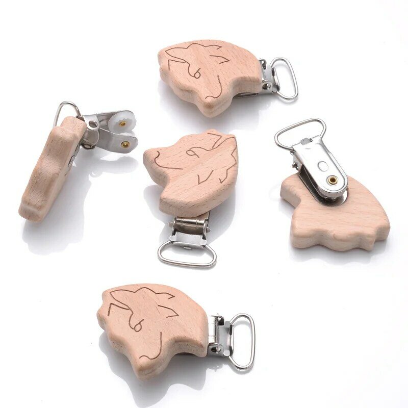 1Pcs Printing Animal Dummy Clip Beech Wood Nipple Clip For Teether Chewing Toys Accessory DIY Anti-Drop Baby Pacifier Chain
