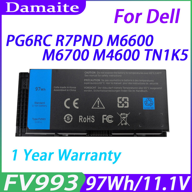 Pin damaite FV993 cho Dell Precision M6600 M6700 M6800 M4800 M4600 M4700 Series fjj4w t3nt1 n71fm pg6rc r7pnd 3djh7 97krm