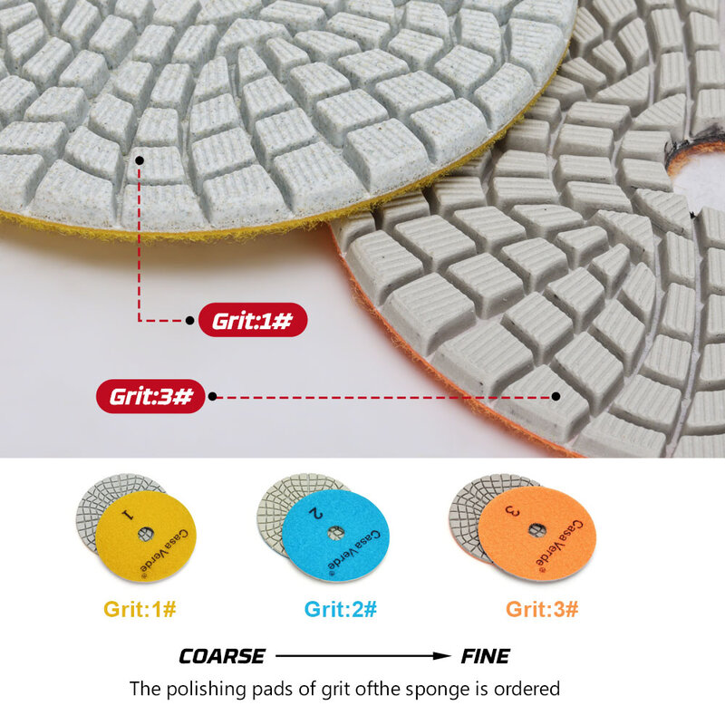 Casaverde-Discos de almohadillas de pulido de 3 escalones, 4 "/100mm, para granito, mármol, superficies de piedra de ingeniería