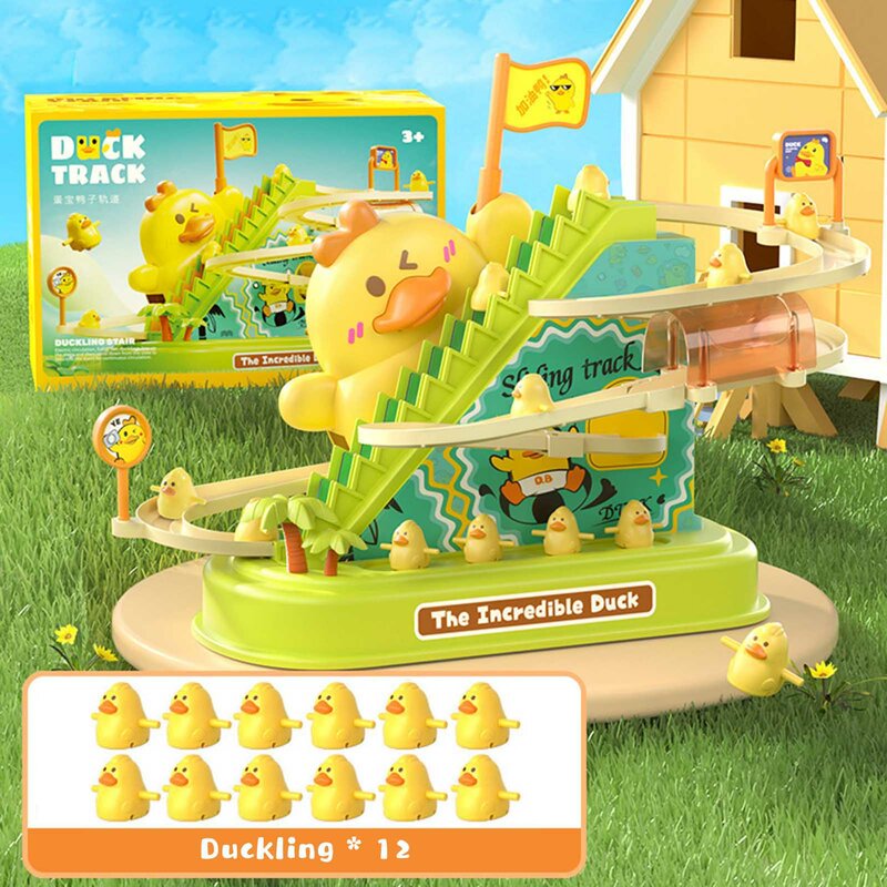 Petit canard jaune électrique, piste de toboggan, jouets créatifs d'apprentissage précoce, jouets de décrochage pour bébé, dos alth