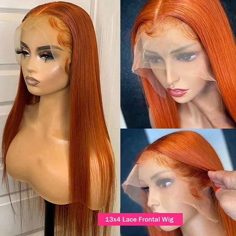 Sophia-Perruque Lace Front Wig Naturelle Sans Colle, Cheveux Lisses, 13x4, 13x6, HD, Pre-Plucked, 30 Pouces, Vidéo Orange, pour Femme