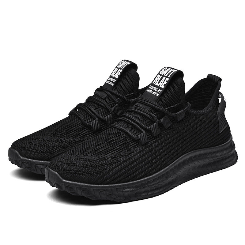 Sapatos masculinos primavera super leve voando tecido homem sapatos esportivos treinamento tênis masculino recorte preto respirável calçado de caminhada