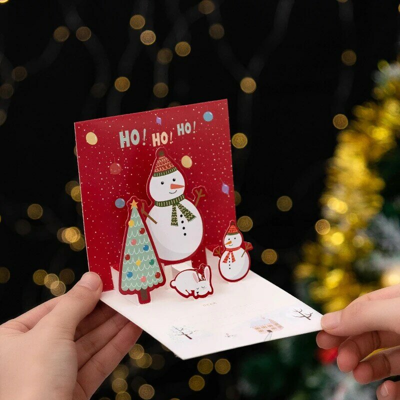 1Set 3D Greeting Cards Friend Family Blessing Postcard Envelope For Birthday New Year Christmas Gift Cards Party Supplies