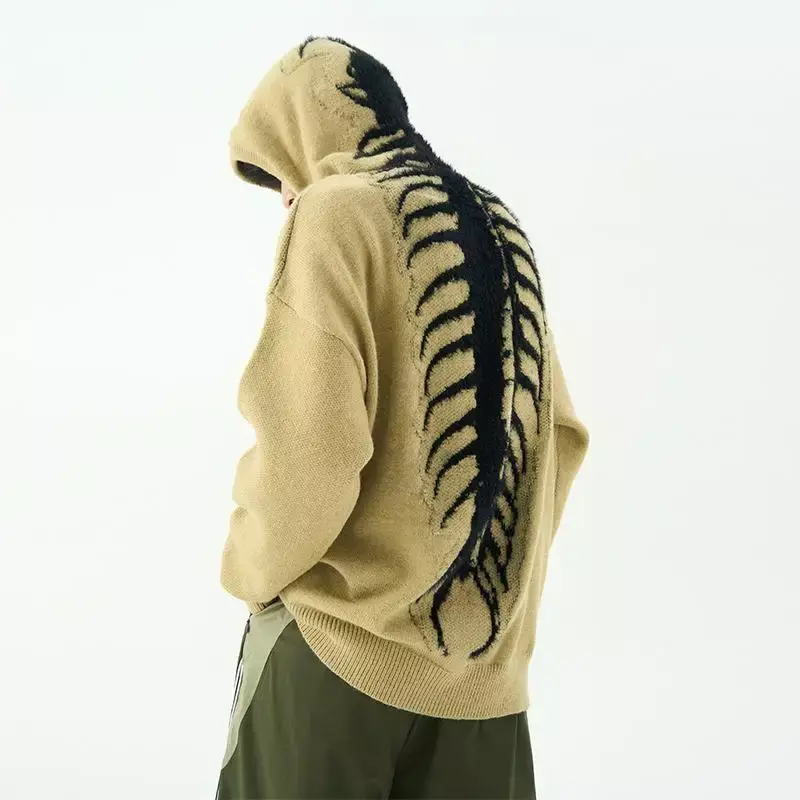 Suéter con capucha Y2k bordado de estilo americano para hombre, ropa de calle de punto, top de tendencia, invierno, 2024