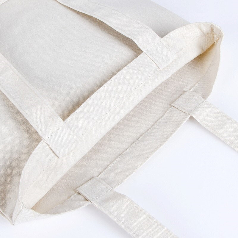 Large Capacity Canvas Shoulder Handbag Folding Eco-Friendly Cotton Tote Bags Reusable DIY Shoulder Bag Grocery Bag Beige White