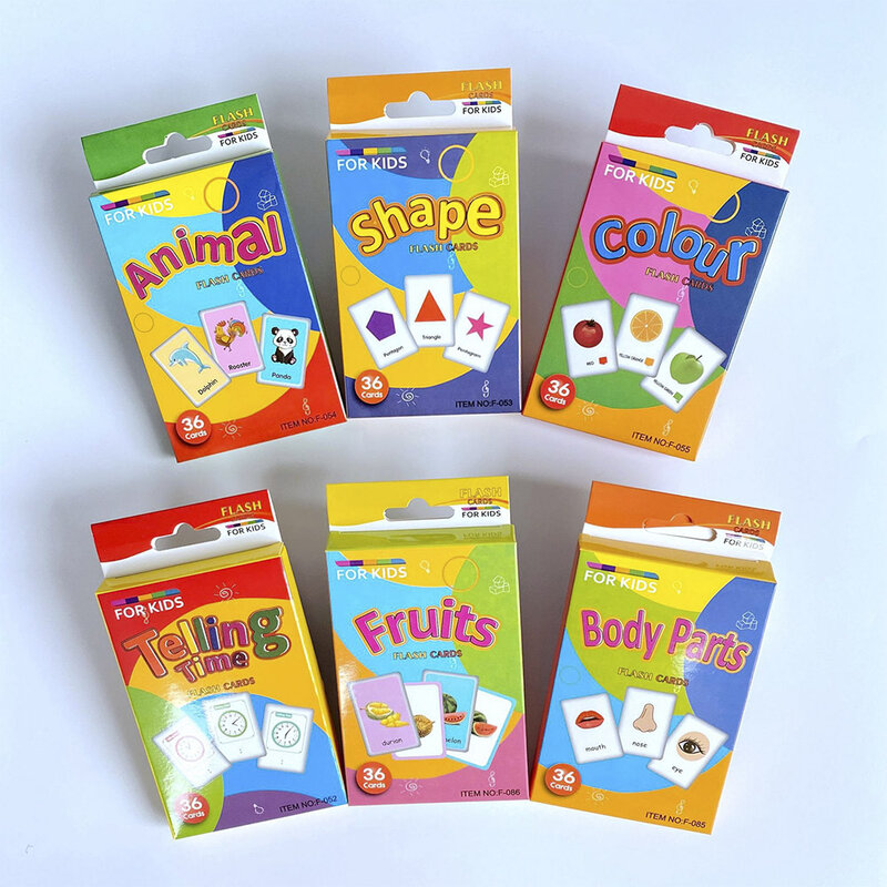 Kids 36PCS/Set Animal Shape Color Time Flash Card Montessori Early Education Learning Educational Toys For Children Gifts