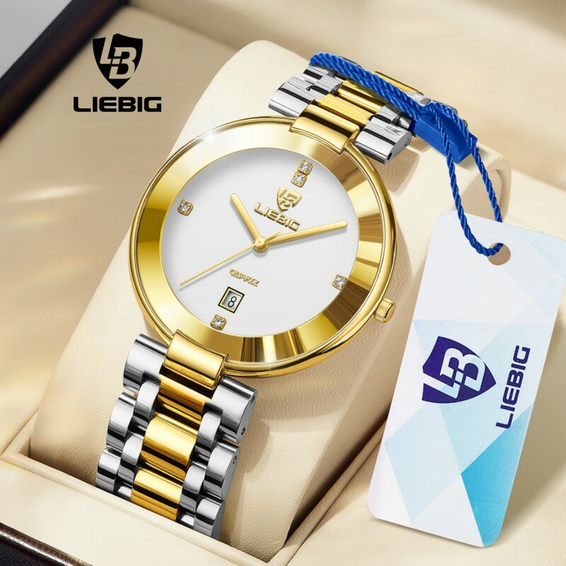 LieBig-メンズステンレススチール腕時計,クォーツ時計,耐水性,ストラップ付き,ファッショナブル
