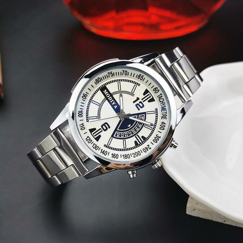 Relógio de quartzo masculino com mostrador redondo, pulseira de aço, elegante, resistente a riscos, formal, estilo comercial, preciso