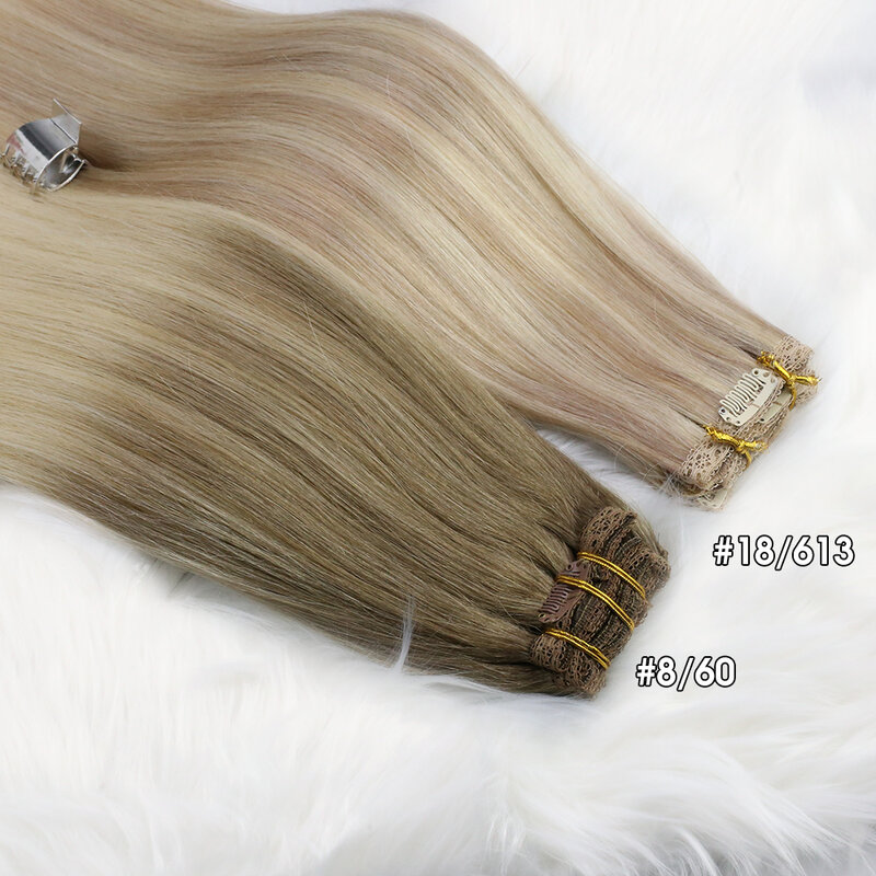 [16 Colors] Ugeat Clip in Hair Extensions Human Hair 14-22" Double Weft Remy Hair Full Head Clip in Extensions for Woman 7Pcs