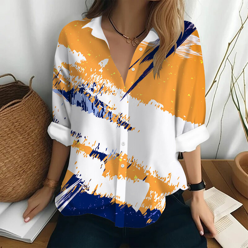 Camicia e camicette da donna camicia con bottoni stampati moda 3D camicia da donna stampata ad acquerello estate Casual stile sciolto Top da donna
