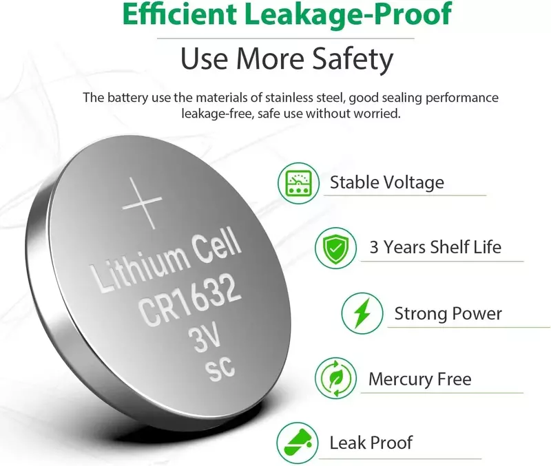 Bateria de botão de lítio CR1632, pilhas Coin Cell, relógio eletrônico, brinquedo, controle remoto, 3V, LM1632, BR1632, ECR1632, CR 1632, 2-50pcs