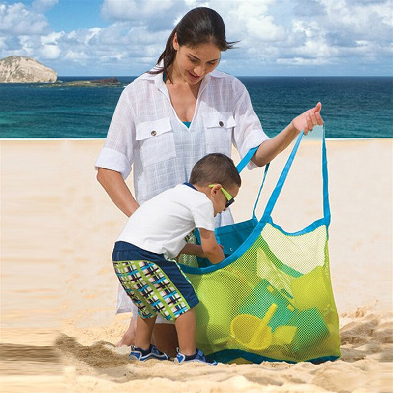 Tas jaring portabel untuk anak-anak, tas penyimpanan mainan mandi anak-anak, tas pantai besar untuk handuk, tas riasan kosmetik wanita
