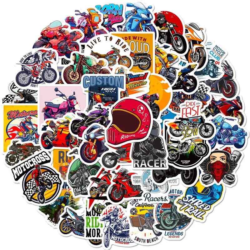 50Pcs Cartoon Motorcycle Graffiti Sticker Helmet Suitcases Laptops Phones Guitars Water Cup Decorative Waterproof Sticker