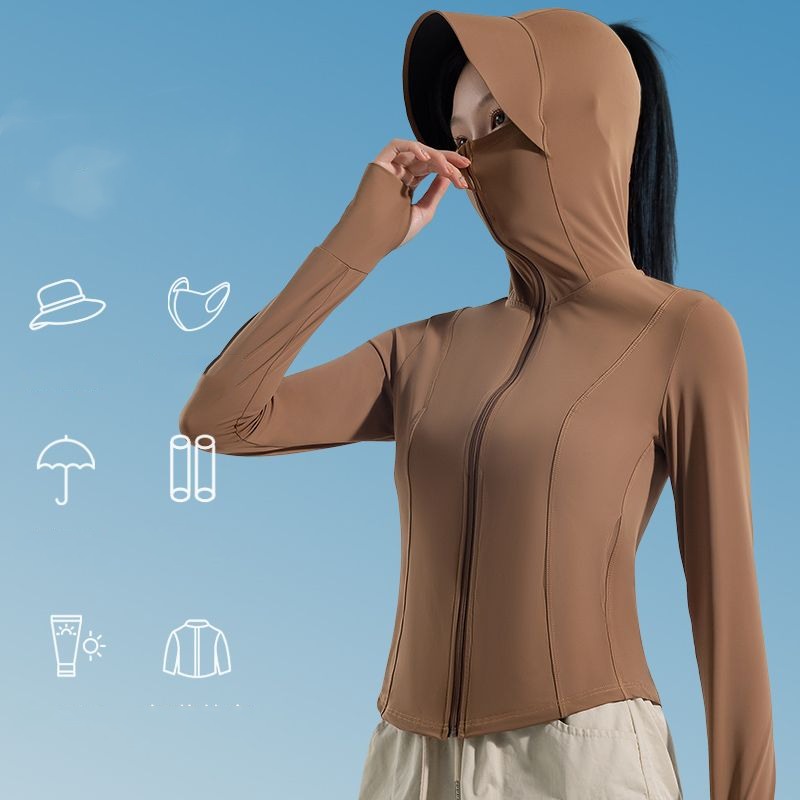 Jaket pelindung matahari untuk wanita, pakaian Yoga Slim Fit anti UV lengan panjang, mantel Yoga untuk olahraga musim panas, luar ruangan 2024