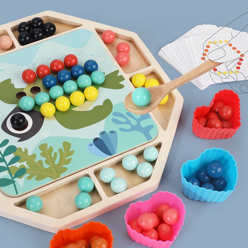 어린이 클립 비드 보드 조기 교육 나무 퍼즐 장난감, 정렬 학습 쌓기 유치원 장난감, 남아 및 여아용