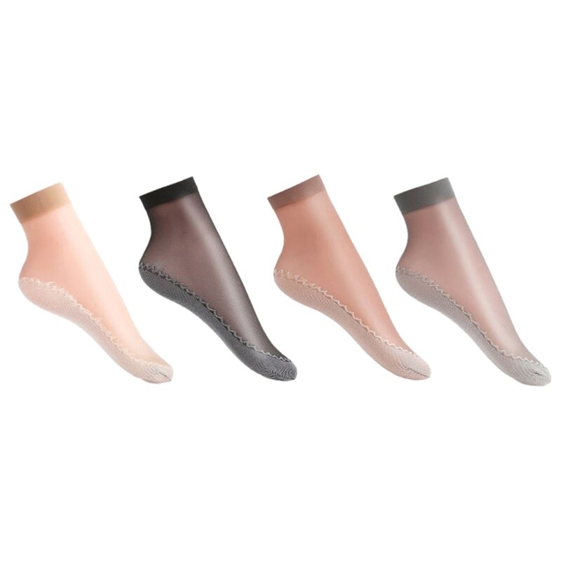 Mulheres seda curto tornozelo meias respirável algodão inferior antiderrapante verão fino transparente médio tubo meias