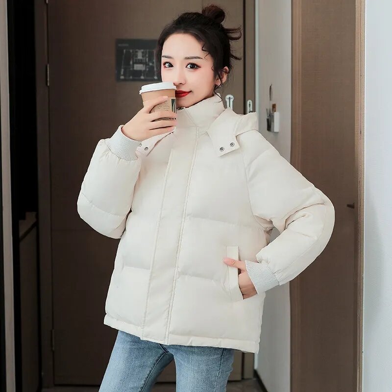 Jaqueta acolchoada de algodão solta para mulheres, parkas curtas femininas, estilo coreano, moda de inverno, nova, 2023