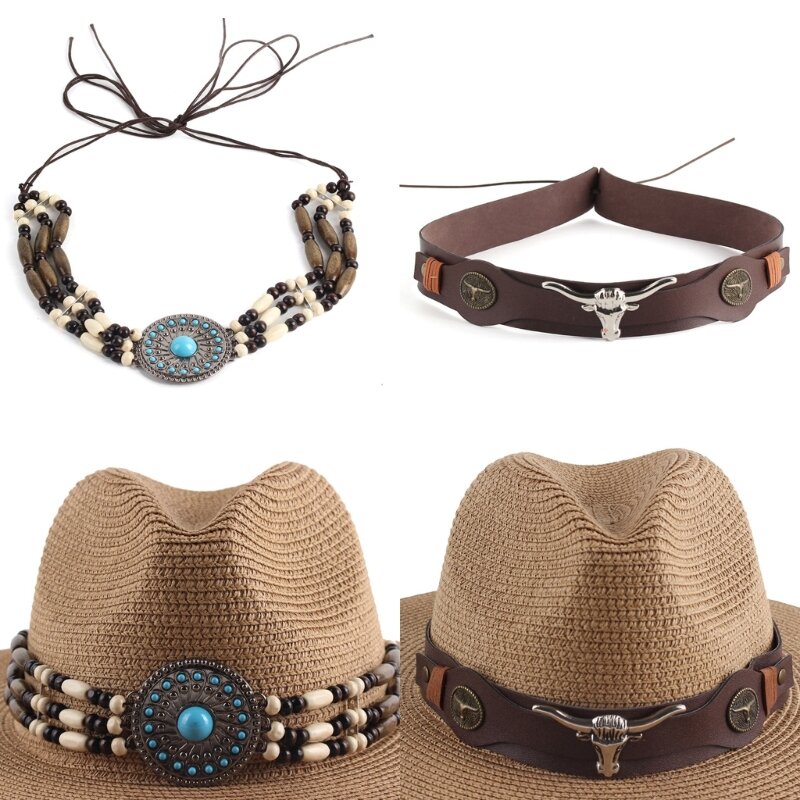 Handwoven Cap Belt for Cowboy Hat Decoration Delicate Turquoises Hatbands
