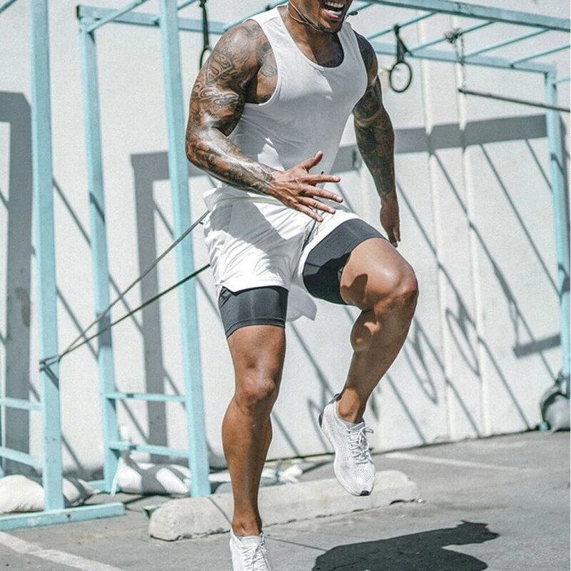 Pantalones cortos de gimnasio para hombre, Shorts de entrenamiento de doble cubierta, 2 en 1, de secado rápido, para correr